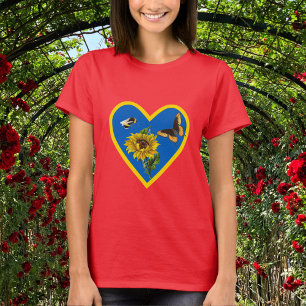 T-shirt Bee de tournesol et papillon Bleu et Coeur jaune