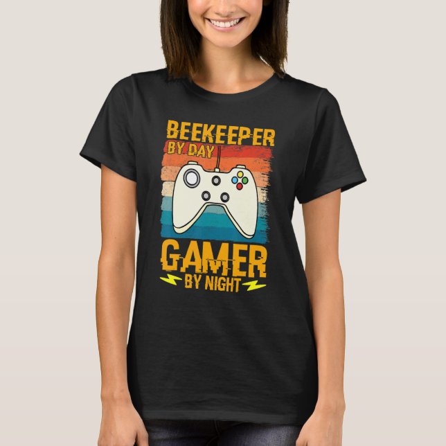 T-shirt Beekeeper By Day Gamer By Night Humor Joke Honeyco (Devant)