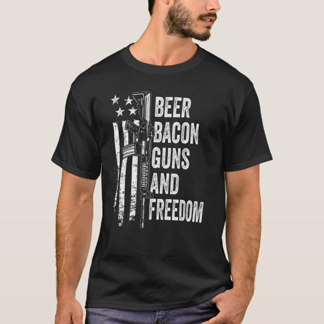 T-shirt Beer Bacon Armes & Liberté Usa Drapeau Papa Mens 4 (Devant)