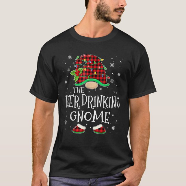 T-shirt Beer Drinking Gnome Red Plaid Matching Family X Ma (Devant)