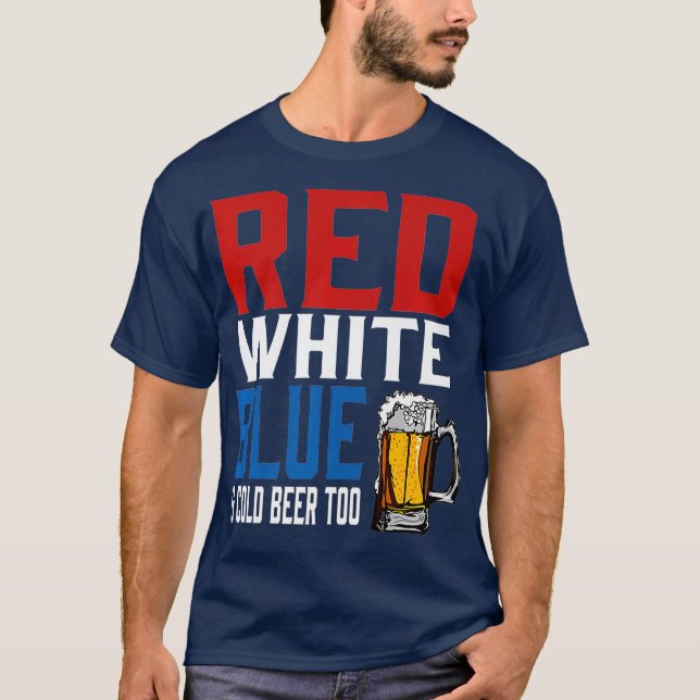 T-shirt Beer Patriotique Amusante Bière Rouge Blanc Bleu F (Devant)