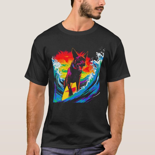 T-shirt Belgian Malinois Dog Surfer (Devant)