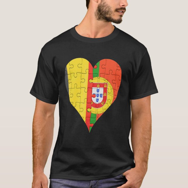 T-shirt Belgian Portuguese Flag Heart (Devant)