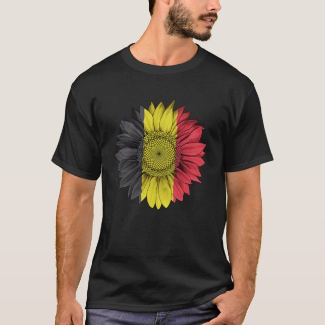 T-shirt Belgique Drapeau Tournesol Belge Racines Fière Pat (Devant)