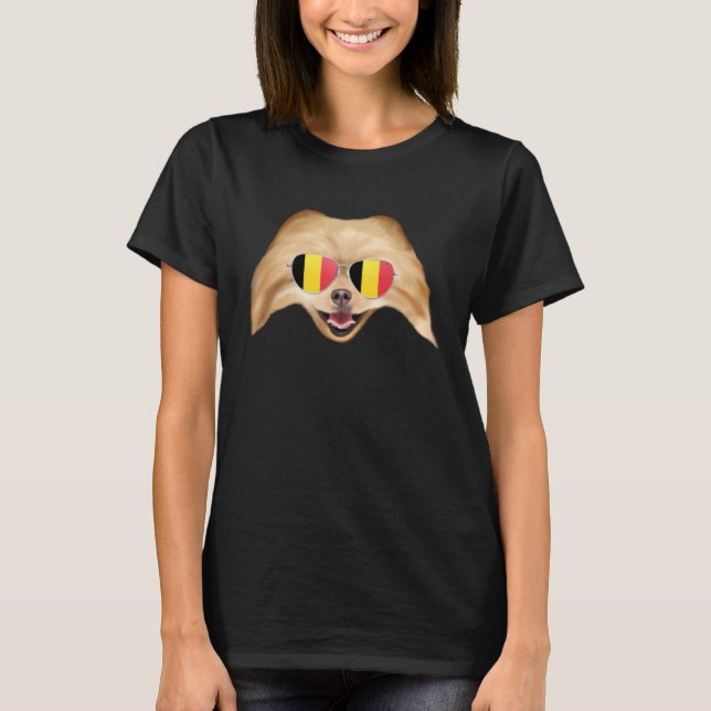 T-shirt Belgium Flag Pomeranian Dog Belgium Pocket (Devant)