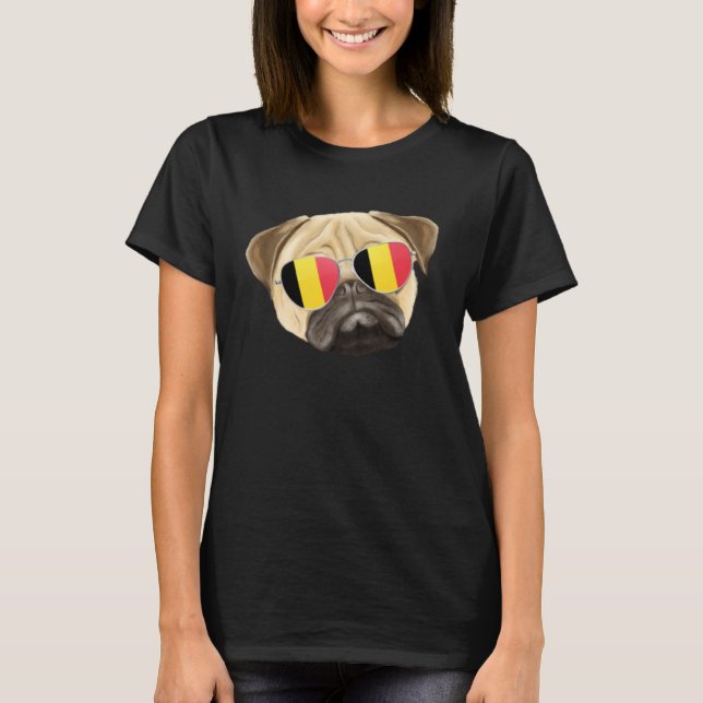 T-shirt Belgium Flag Pug Dog Belgium Pocket (Devant)