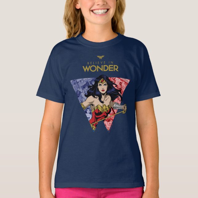 T-shirt "Believe In Wonder" Wonder Woman Lasso Comic Logo (Devant)