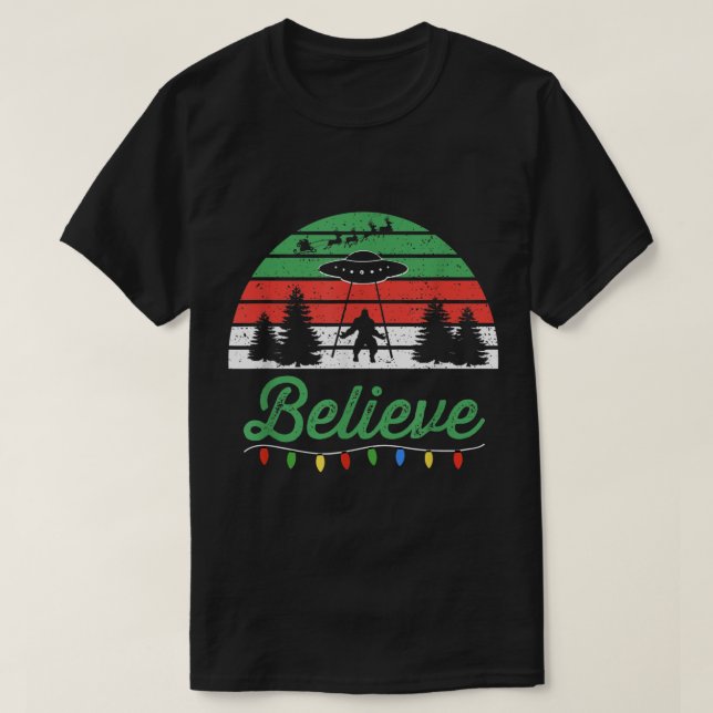 T-shirt Believe UFO Bigfoot Christmas Retro Design (Design devant)