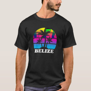 T-shirt Belize Retro Palm Tree Sunset Caribbean Vacances B