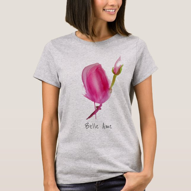 T-shirt Belle Ame Belle slogan avec Fleur rose (Devant)