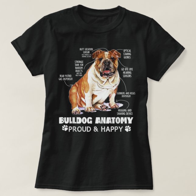 T-shirt Belle Anglais Bulldog Anatomie Amoureux des chiens (Design devant)