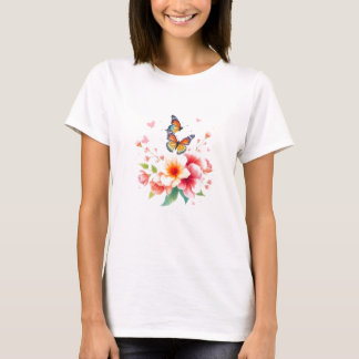 T-shirt Belle aquarelle papillons floraux