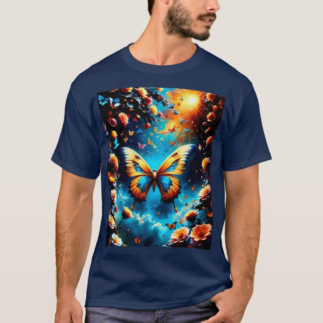 T-shirt Belle conception de papillon d'or (Devant)