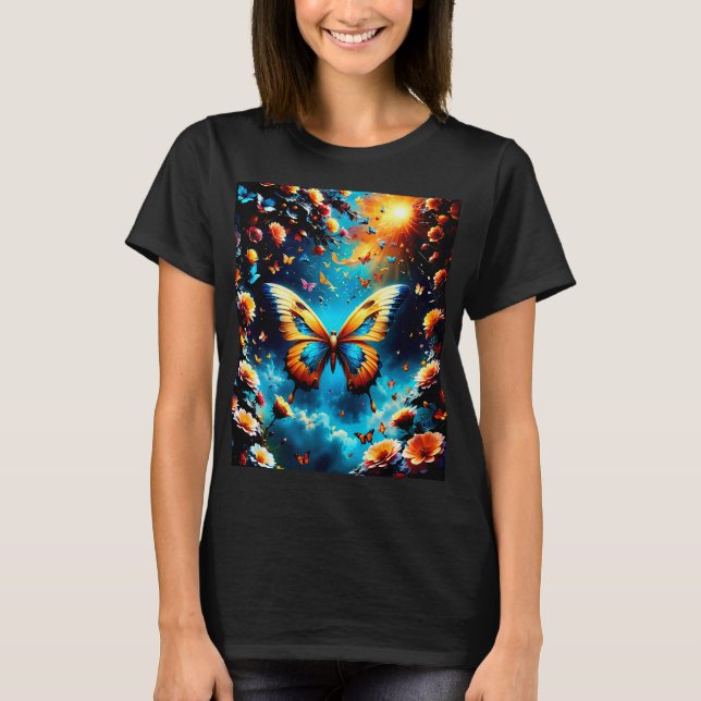 T-shirt Belle conception de papillon d'or (Devant)