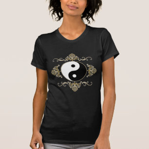 T-shirt Belle conception de Yin Yang en noir et or