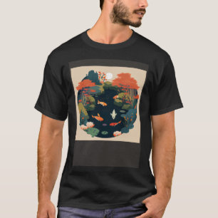 T-shirt Belle éton en automne soleil sur la forêt avec Koi