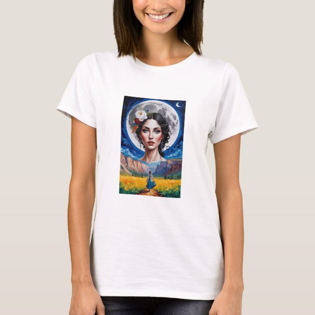 t-shirt belle femme sur une grande lune (Devant)