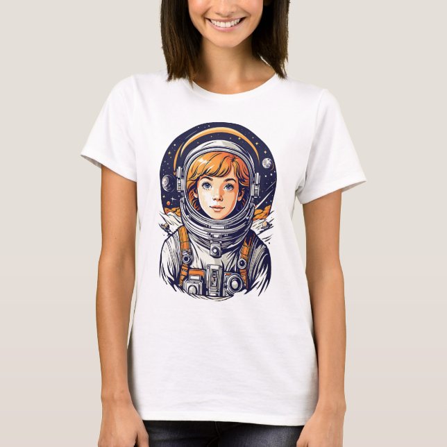 T-shirt Belle fille astronaute dans l'espace (Devant)