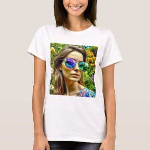 T-shirt Belle Fille avec Reflet de Lunettes de Soleil Fleu
