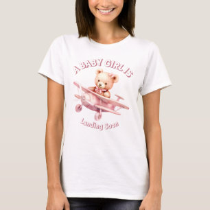 T-shirt Belle fille Bébé Ours Pilote Avion Rose Belle