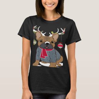 T-shirt Belle French Bulldog Frenchie Christmas Reindeer