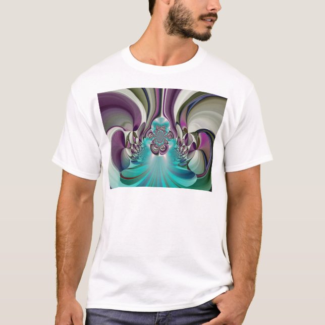 T-shirt Belle impression Angélique Purple et Cyan Abstrait (Devant)