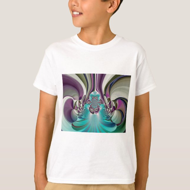 T-shirt Belle impression Angélique Purple et Cyan Abstrait (Devant)