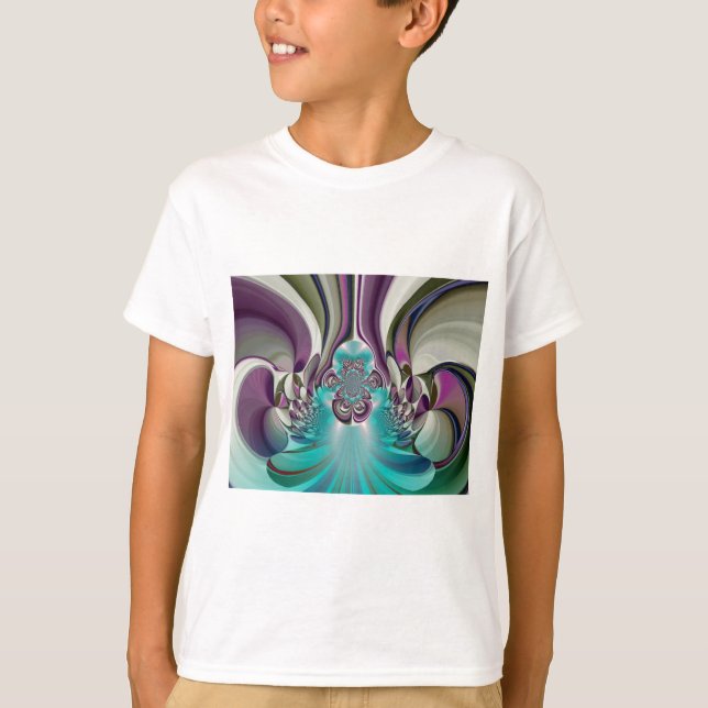 T-shirt Belle impression Angélique Purple et Cyan Abstrait (Devant)