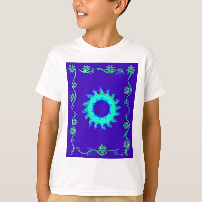 T-shirt Belle Iridescente Blue Floral Art peinture à l'hui (Devant)