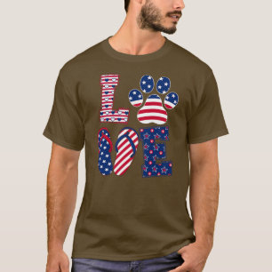 T-shirt Belle Paw Chien Avec Tongs Flip Flops Drapeau Amér