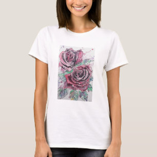 T-shirt Belle peinture à l'aquarelle rouge Rose