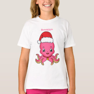 T-shirt Belle pieuvre joyeuse en casquette de Noël