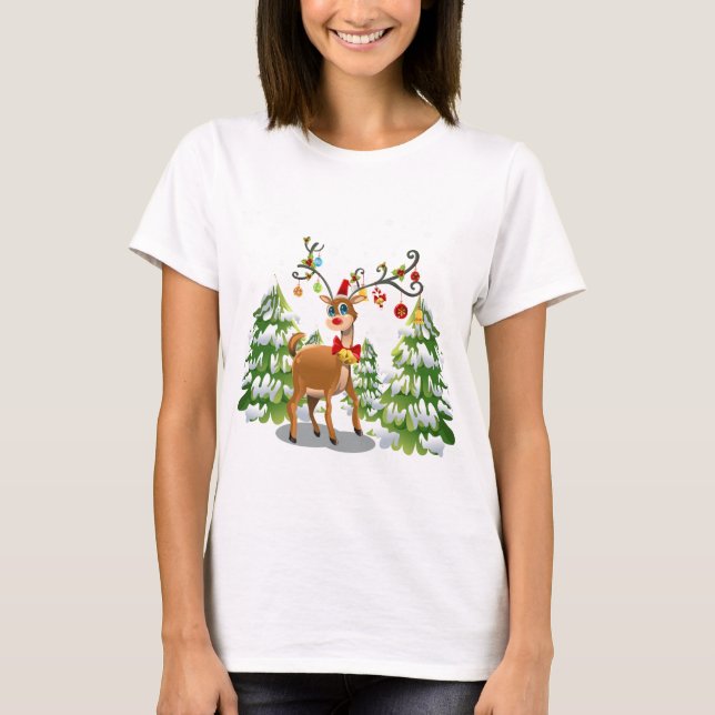 T-shirt Belle renne dans la neige (Devant)