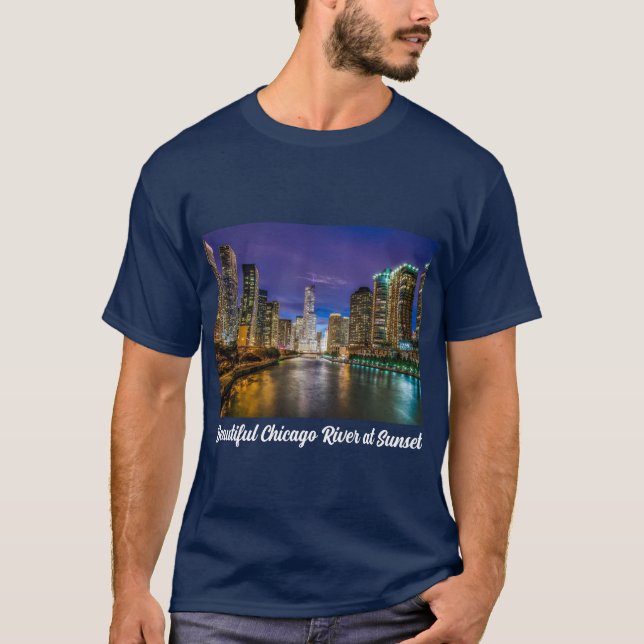 T-shirt Belle rivière Chicago à Sunset, Illinois (Devant)
