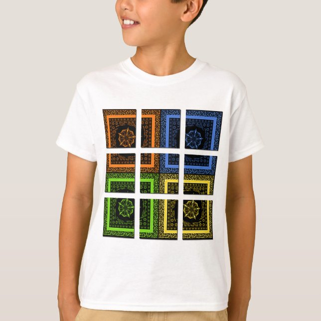 T-shirt Belles bandes géométriques à damiers colorées (Devant)