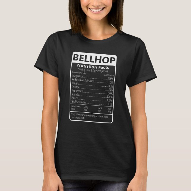T-shirt Bellhop Nutrition Facts Sarcastic Graphic (Devant)