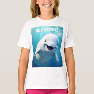 T-shirt Béluga Baleine Cartoon bleu vert océan Arctique