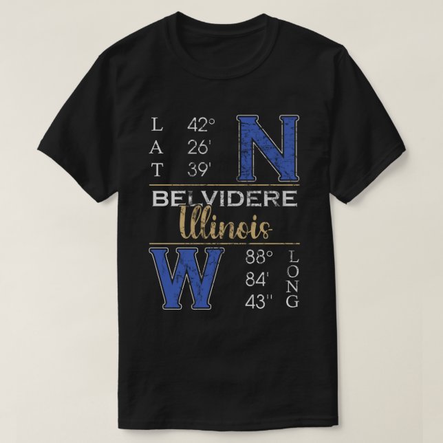 T-shirt Belvidere Illinois Latitude et Longitude (Design devant)