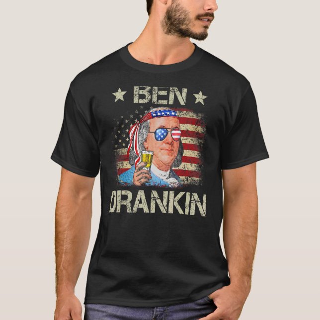 T-shirt Ben Drankin 4 juillet Benjamin Franklin Men Amer (Devant)