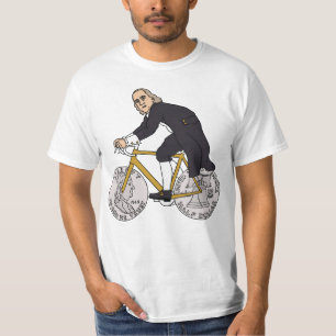 T-shirt Ben Franklin sur un vélo avec des roues de