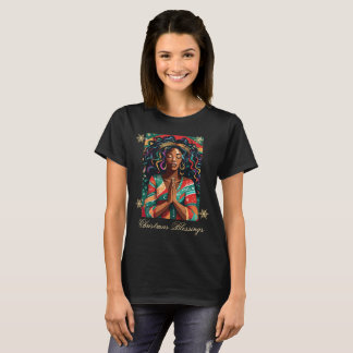 T-shirt Bénédiction de Noël Femme noire priant