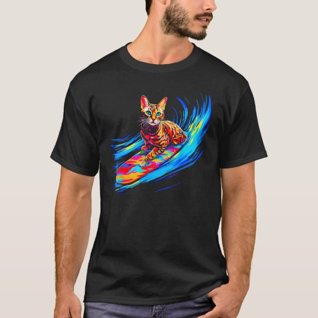 T-shirt Bengal Cat Surfing (Devant)