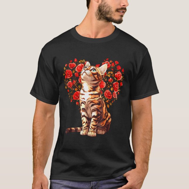 T-shirt Bengal Cat Valentines Day Floral Heart Design For  (Devant)