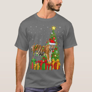T-shirt Bengal Tiger Lighting Xmas Tree Santa Bengal Tiger