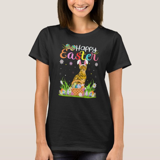 T-shirt Bengale Chat Bunny Oeuf Chasse Bengale Chat Joyeux (Devant)