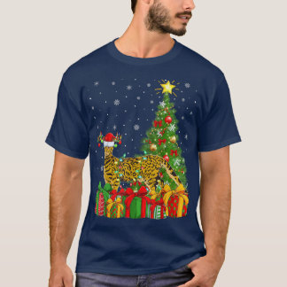 T-shirt Bengale Chat Éclairage Xmas Arbre Santa Chapeau Be