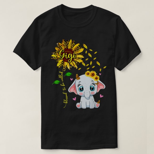 T-shirt Béni D'Être Appelé Gigi Sunflower Elephant (Design devant)