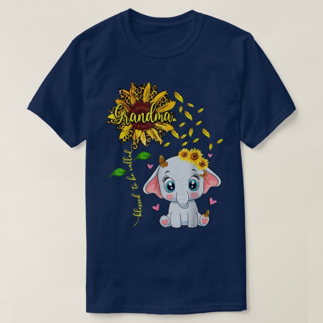 T-shirt Béni D'Être Appelé Grand-Mère Tournesol Eléphant  (Design devant)