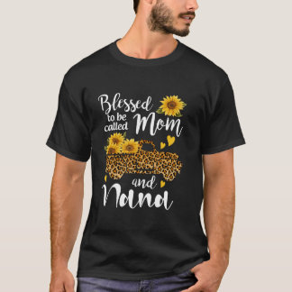 T-shirt Béni D'Être Appelé Maman Et Nana Leopard Sunflowe