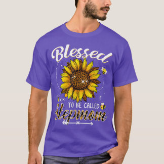T-shirt Béni D'Être Appelé Stepmaman Funny Leopard Sunflow